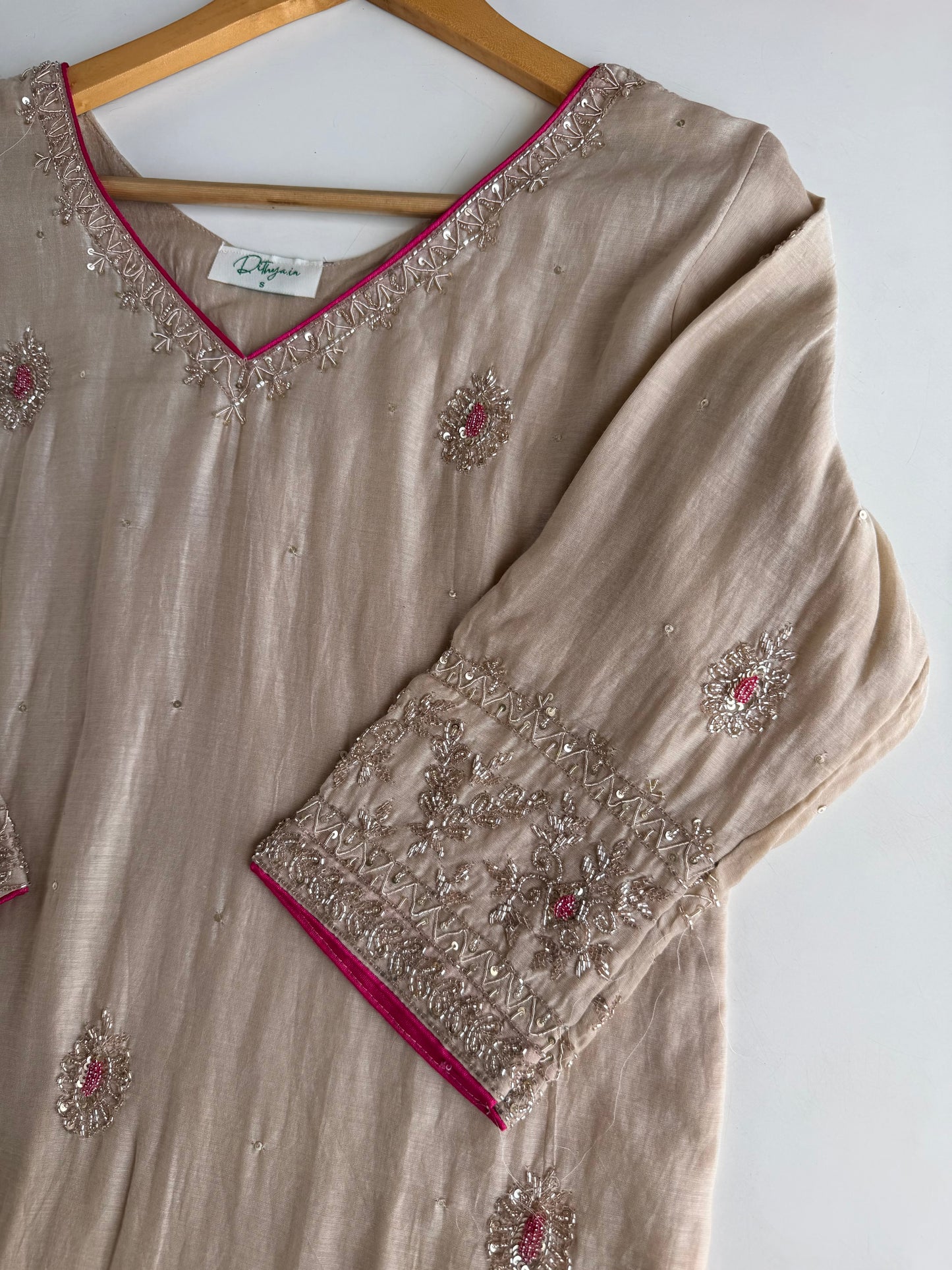 K281 - Mul chanderi handwork straight Kurti with pants and dupatta