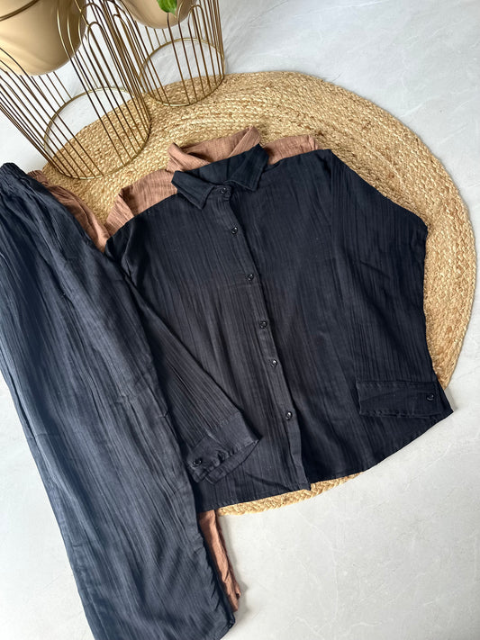 W005 - Mul mul cotton Crinkled coord set in 5 colours .