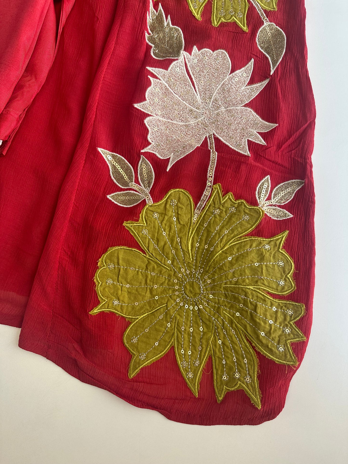 K468 - Crushed Mul Chanderi Appliqué work Anarkali with pants and dupatta in 2 colours
