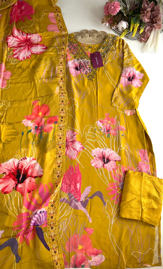 D431 - Muslin straight Kurti with pants and dupatta