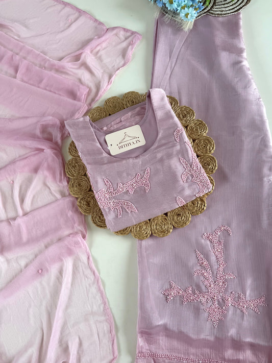 K550 - Chinnon handwork straight Kurti with palazzo and dupatta