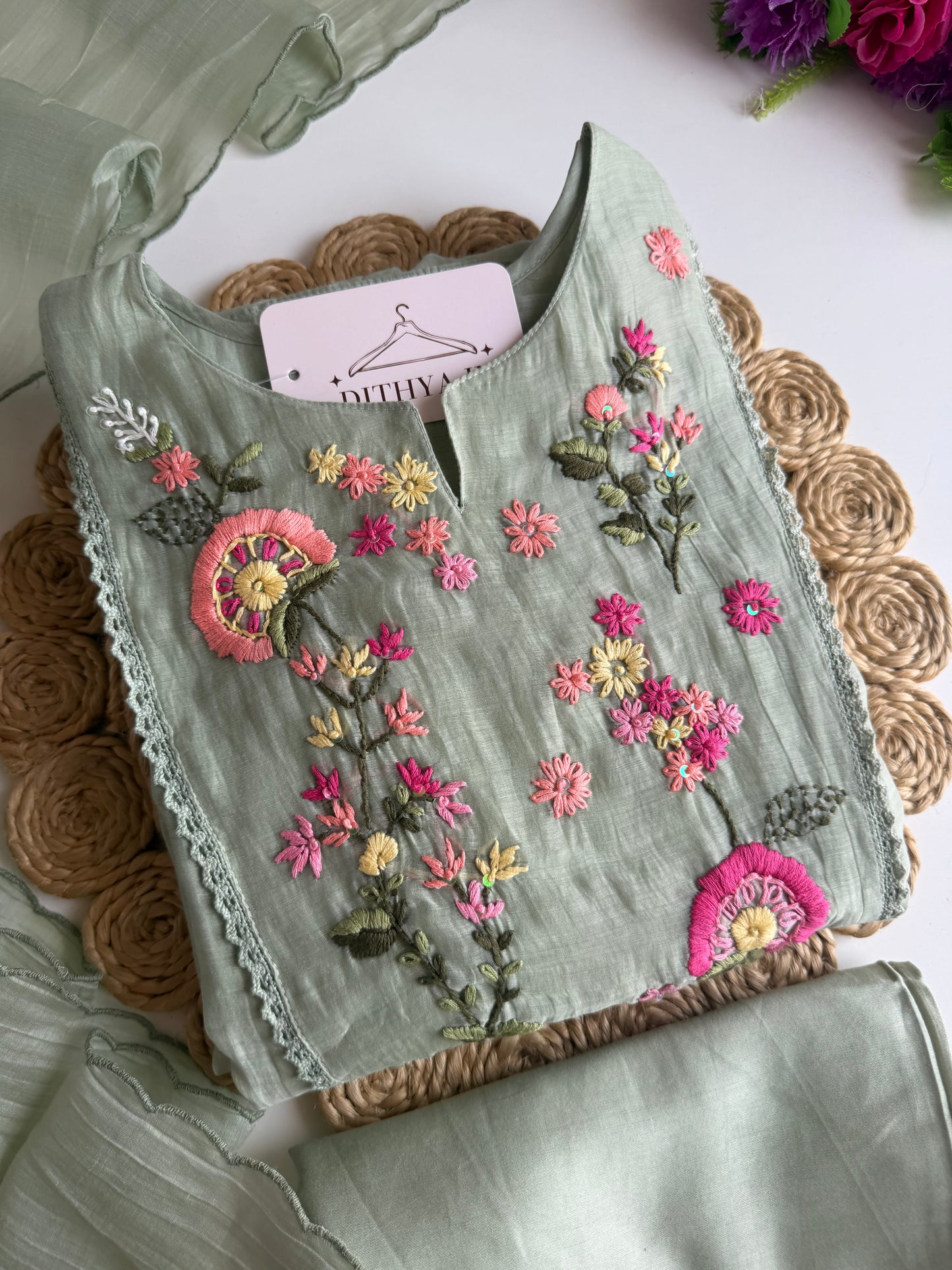 K542 - Mul chanderi embroidered Anarkali with pants and dupatta