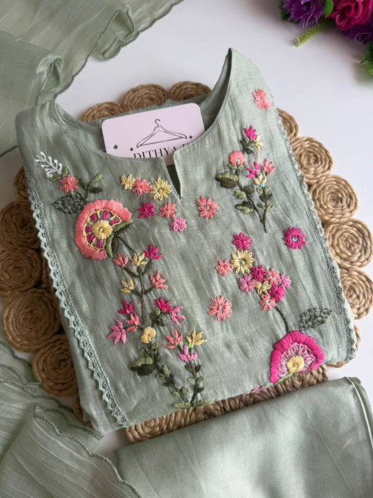 K542 - Mul chanderi embroidered Anarkali with pants and dupatta