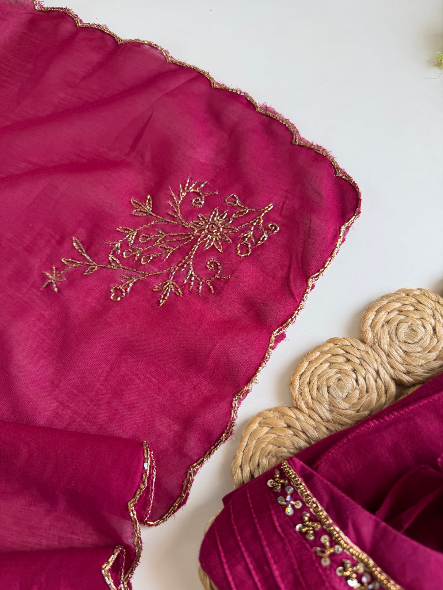 K295 - Mul chanderi handwork Aline Kurti with pants and dupatta