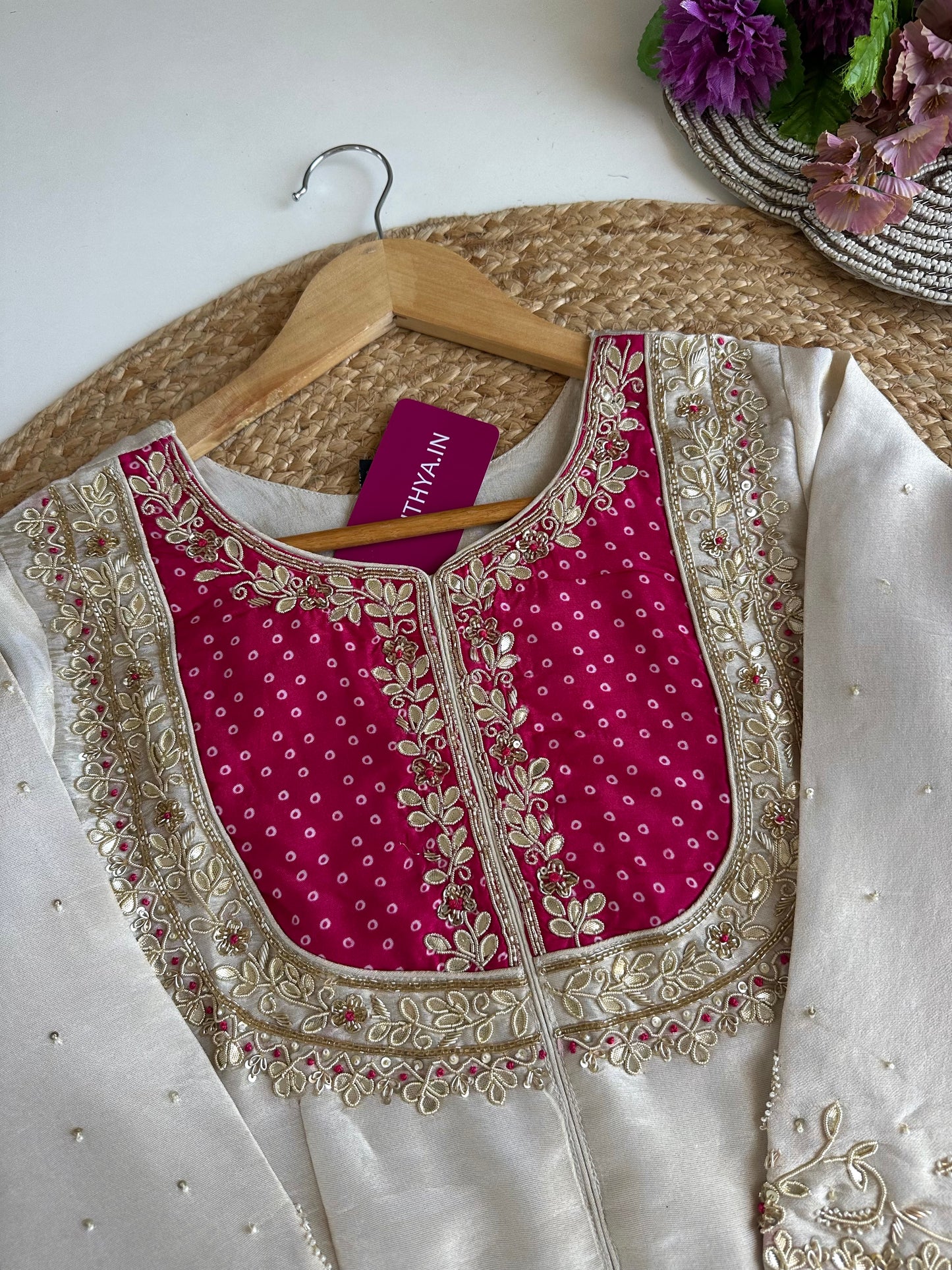 K114 - Tissue silk handwork short Kurti with palazzo
