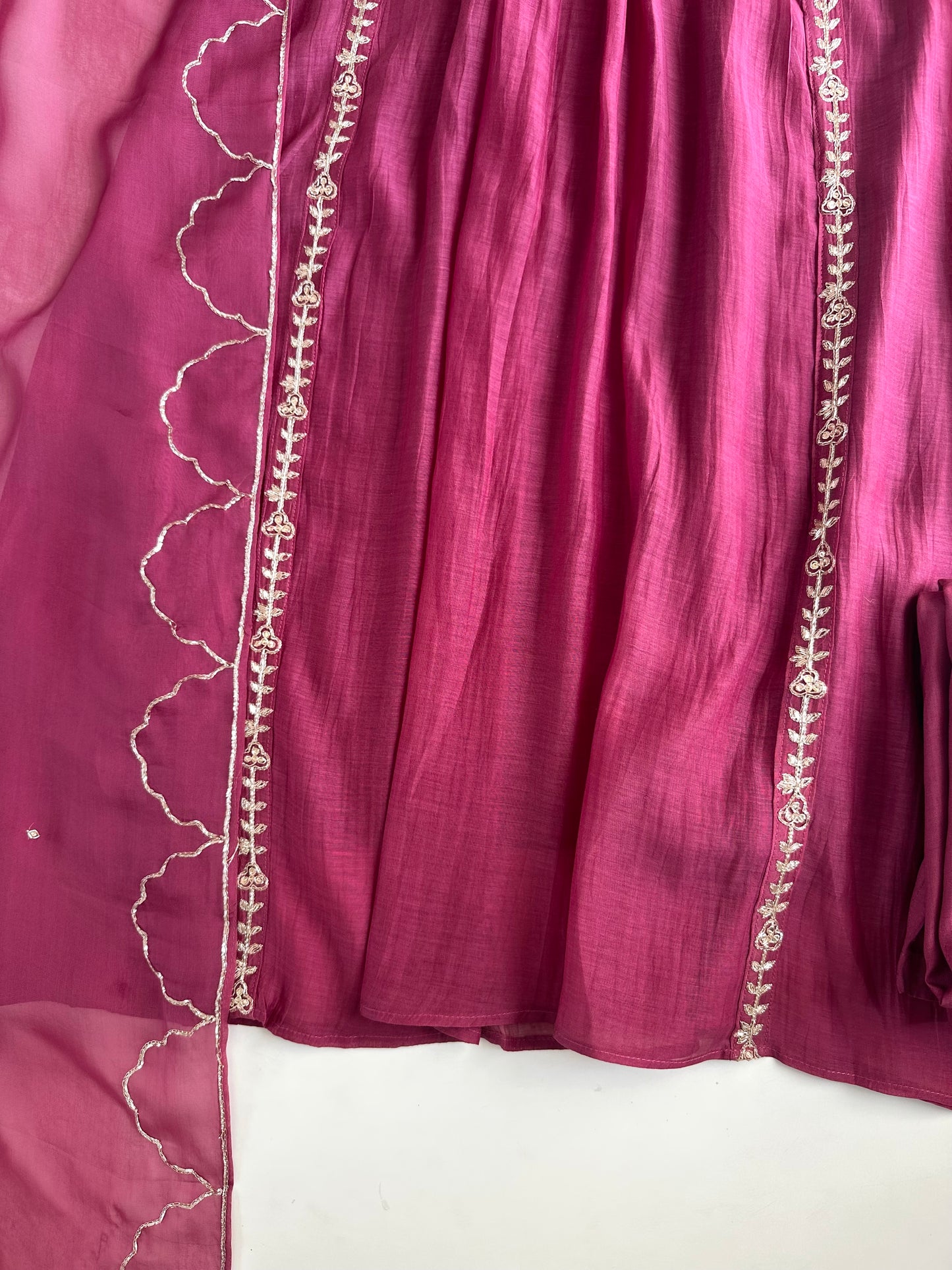 K165 - Mul Chanderi handwork Aline Kurti with pants and dupatta