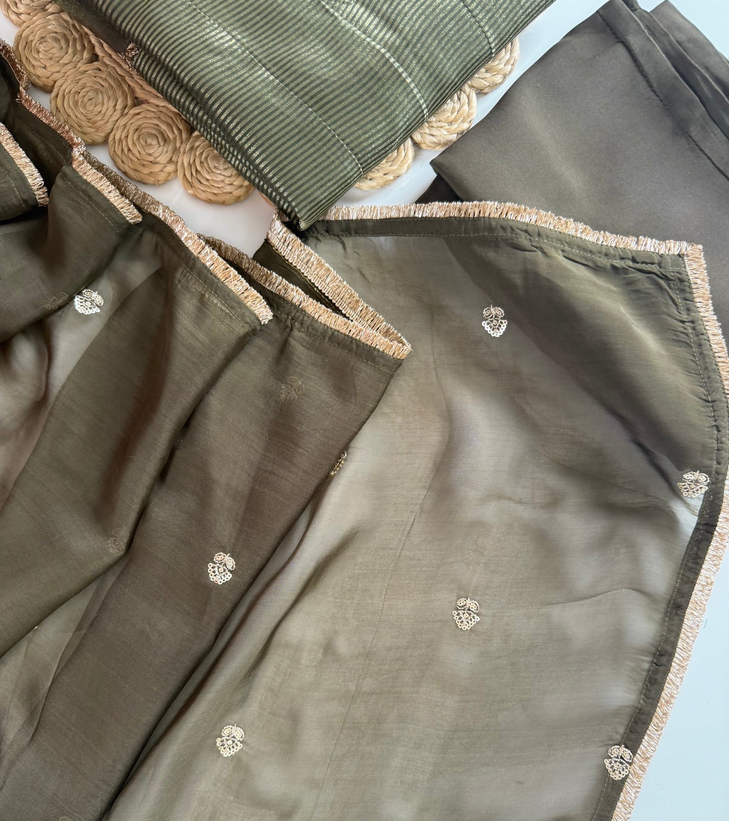 K432 - Tissue silk handwork Anarkali with pants and dupatta