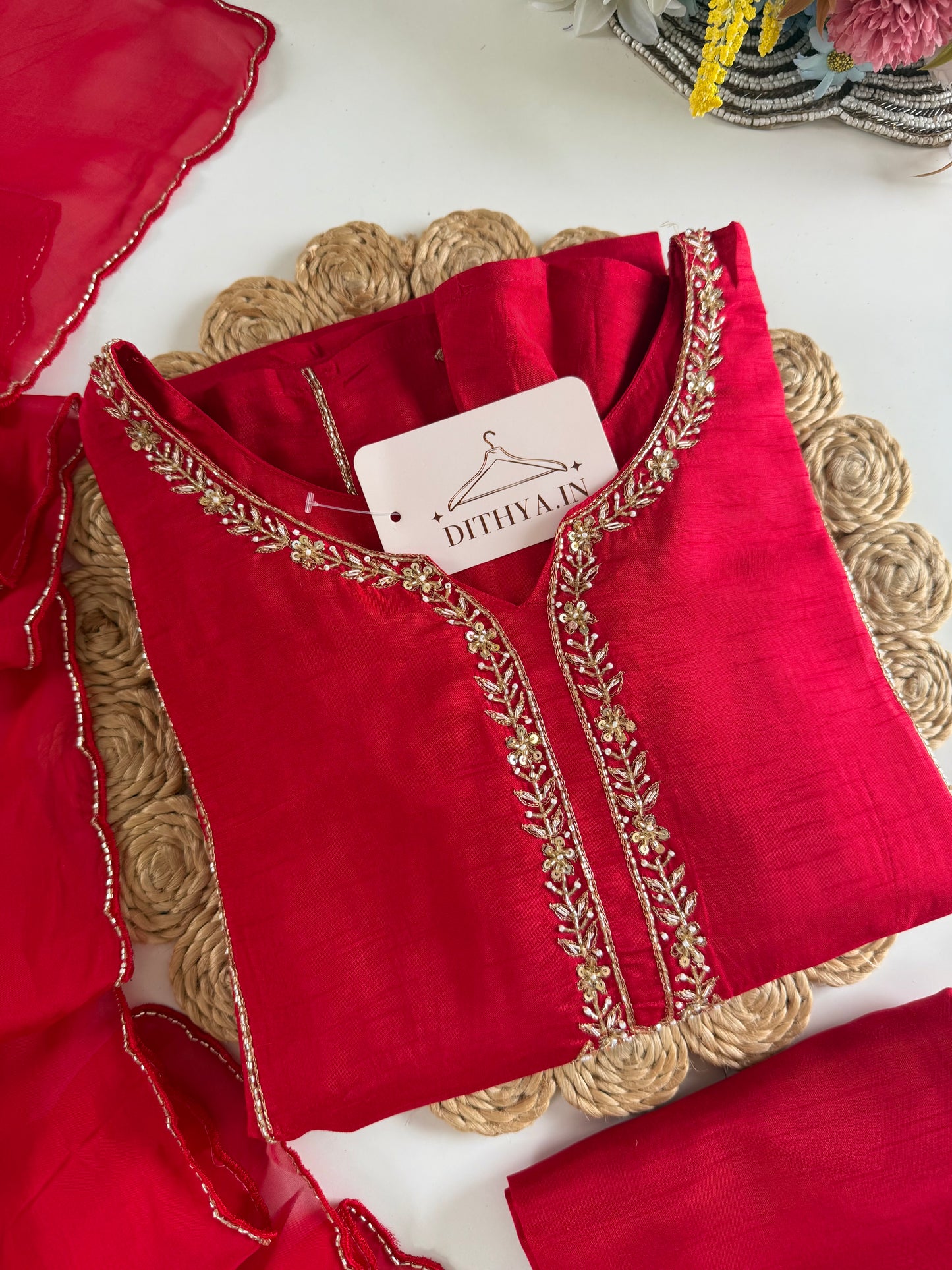 K158 - Russian silk handwork Anarkali with pants and dupatta
