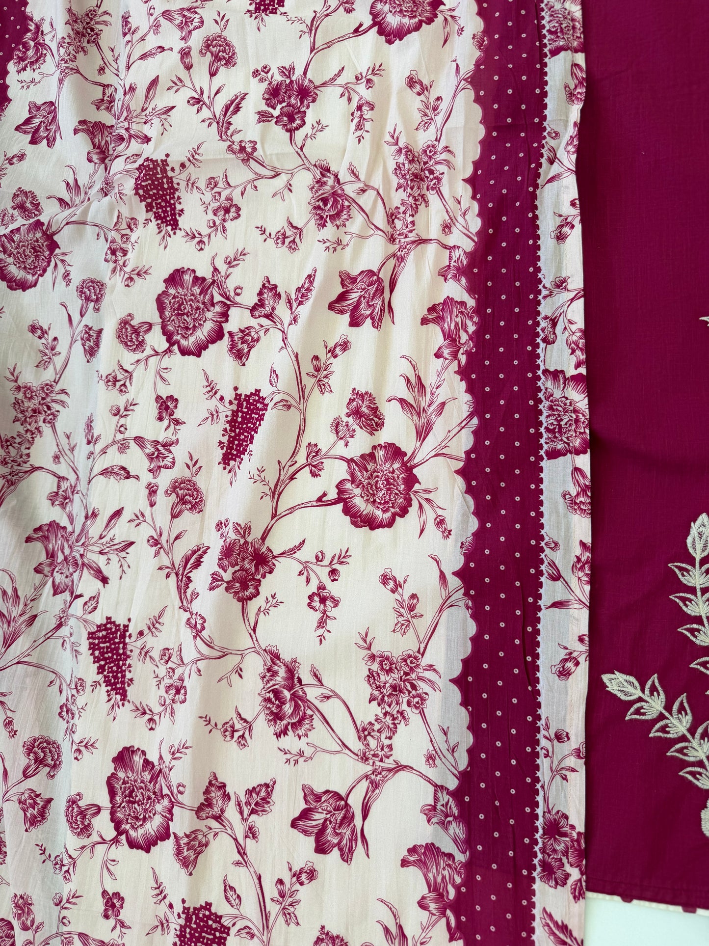 K594 - Mul cotton embroidered straight Kurti with pants and dupatta