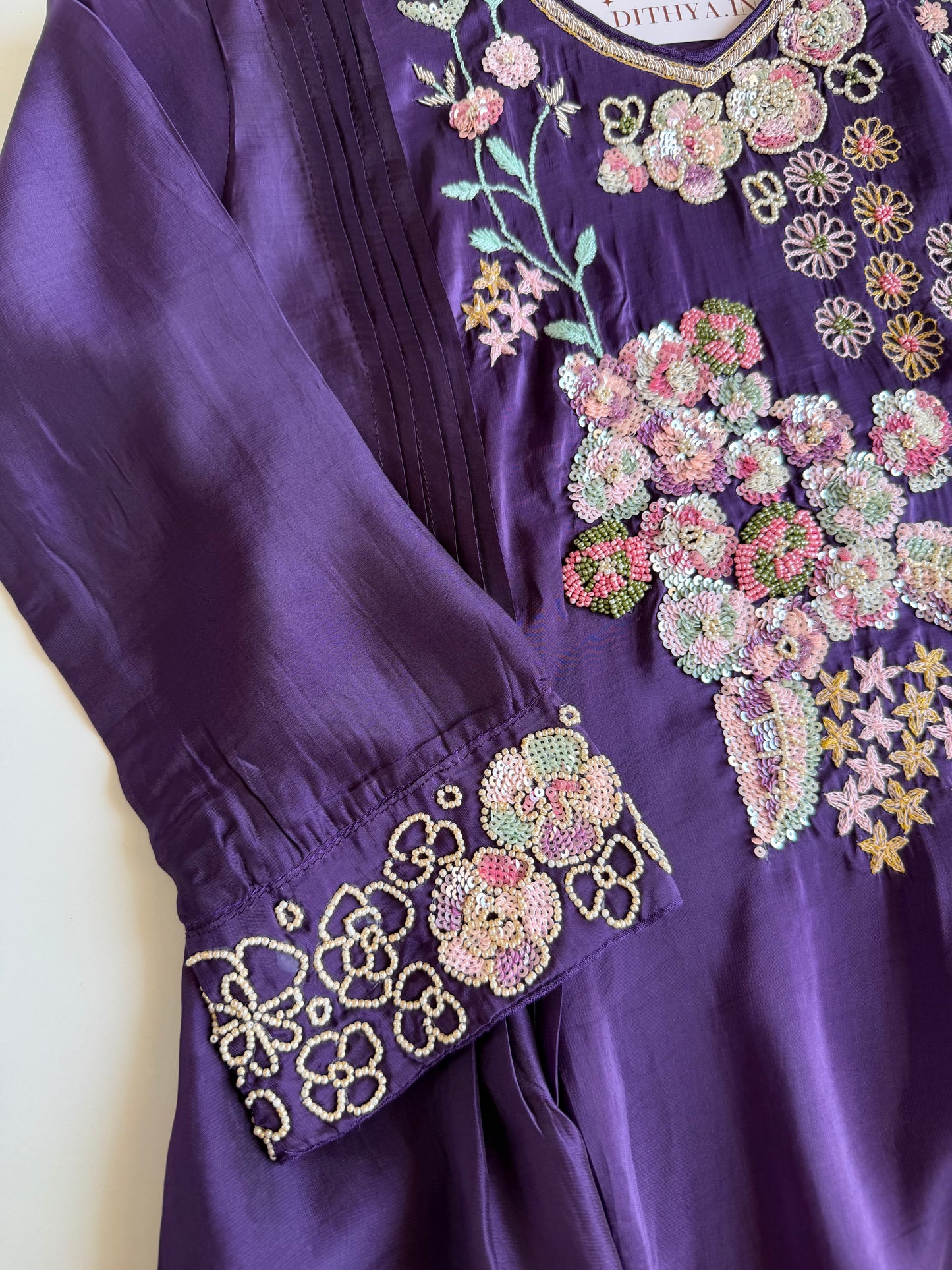 K076 - Pure crape handwork coord set