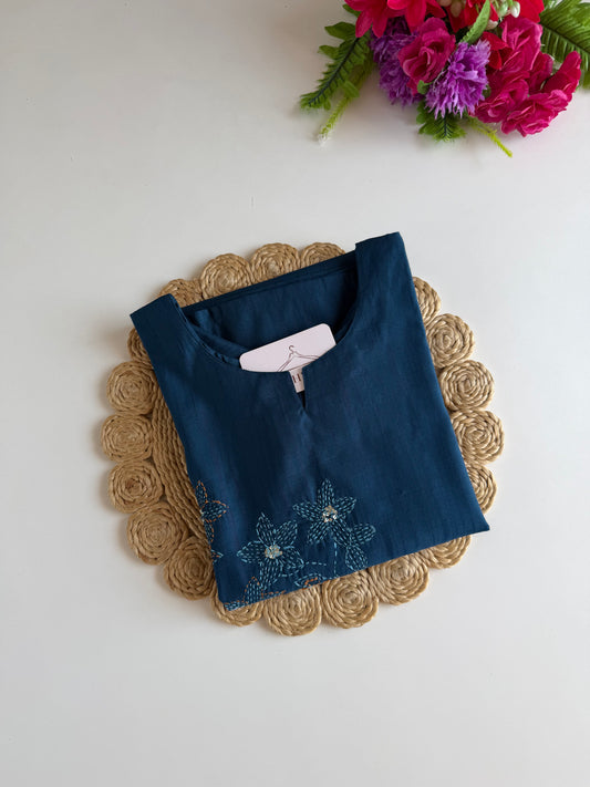 K010 - Mul muslin embroidered straight Kurti