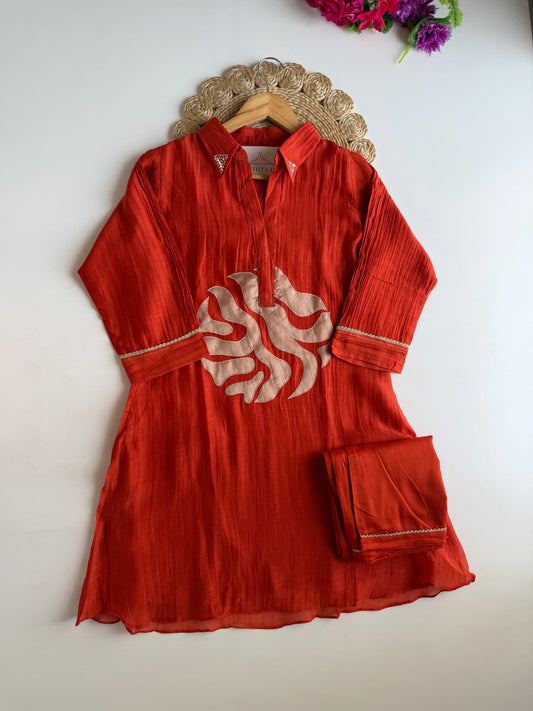 K707 - Mul chanderi foil appliqué work coord set