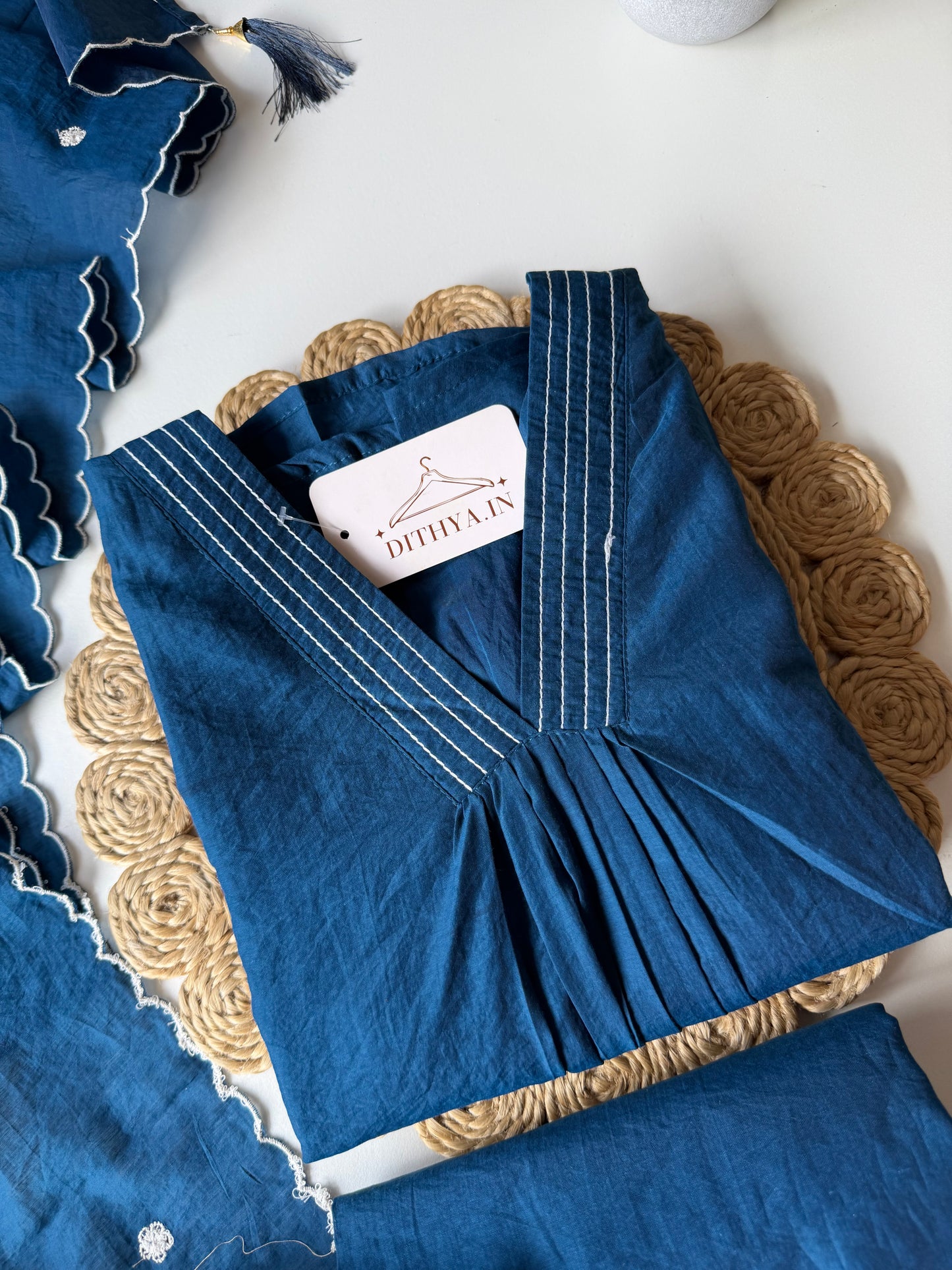 K684 - Muslin silk embroidered Aline Kurti with pants and dupatta