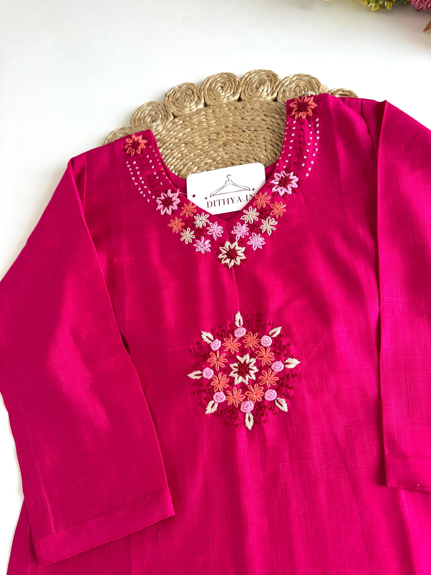 K476 - Muslin cotton embroidered straight Kurti