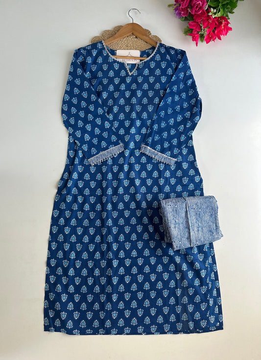 D569-Cotton straight Kurti with pants