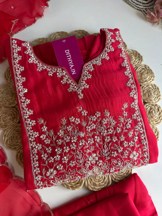 K138 - Mul chanderi Anarkali with pants and dupatta