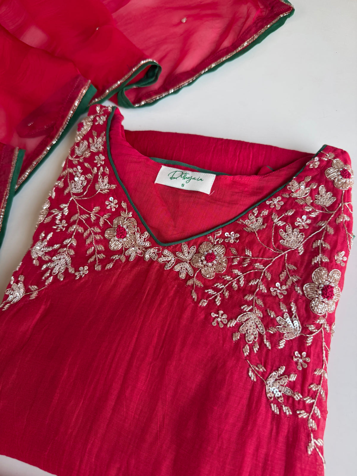 K601 -Mul chanderi handwork Aline Kurti with pants and dupatta