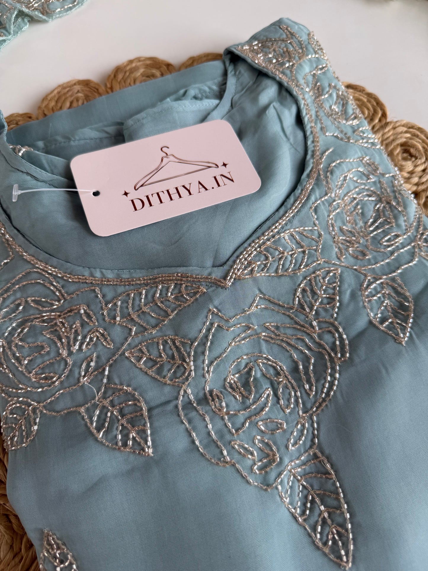 K425 - Soft viscose organza cutdhana work Aline Kurti with pants and dupatta