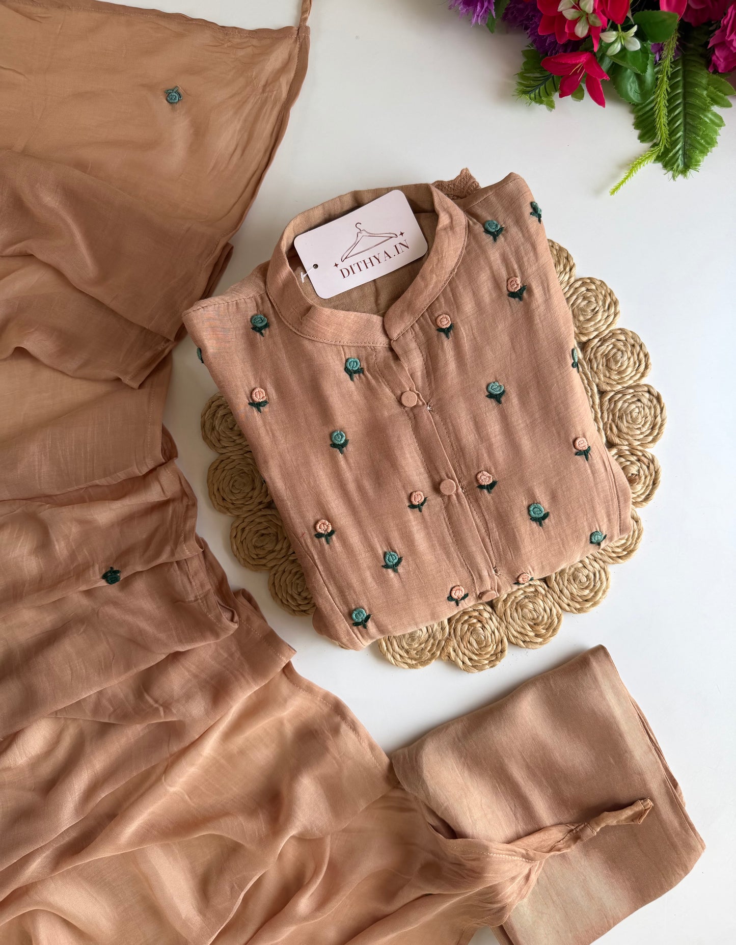 K189 - Mul chanderi embroidered Anarkali with pants and dupatta