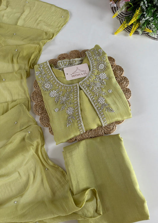 K018 - Chinnon handwork jacket with inner, pants and dupatta