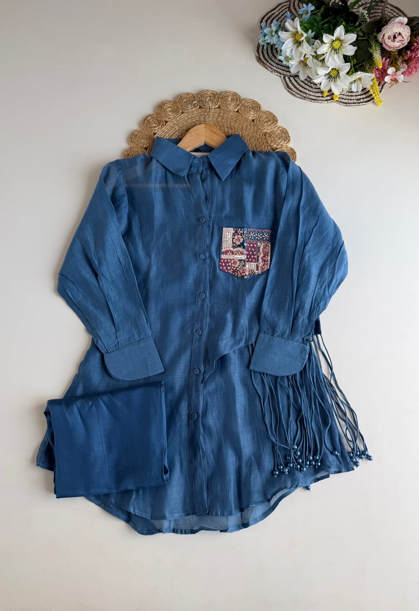 K053 - Mul chanderi handwork coord set