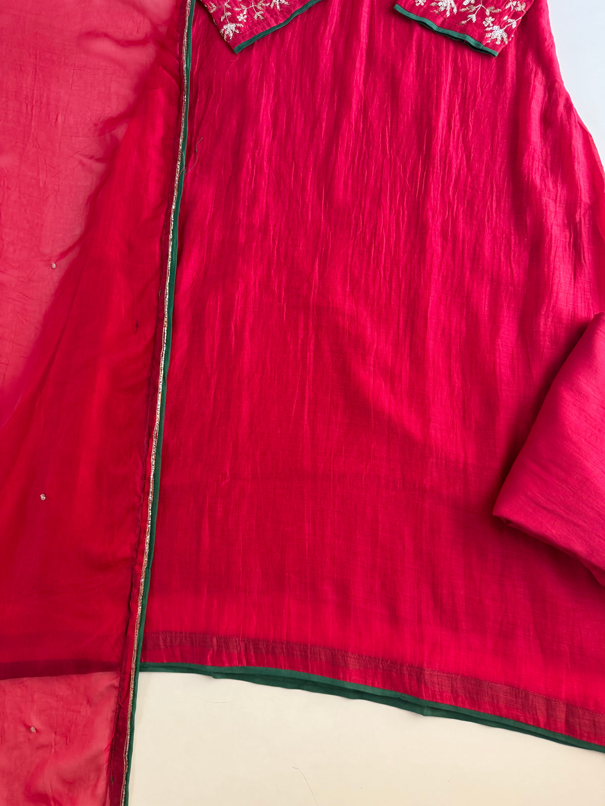 K601 -Mul chanderi handwork Aline Kurti with pants and dupatta