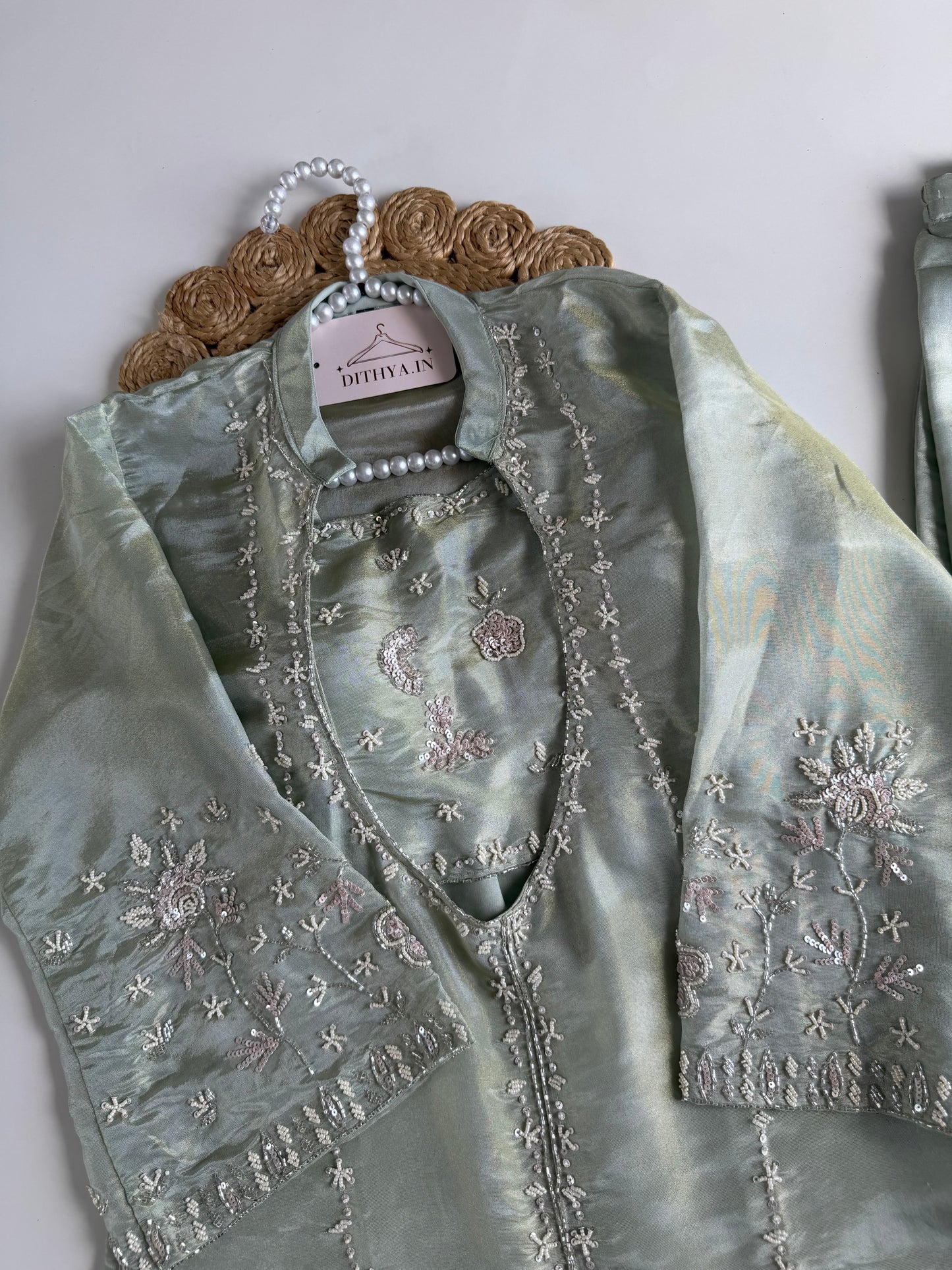 K140 - Tissue  silk handwork coord set (Inner and palazzo)