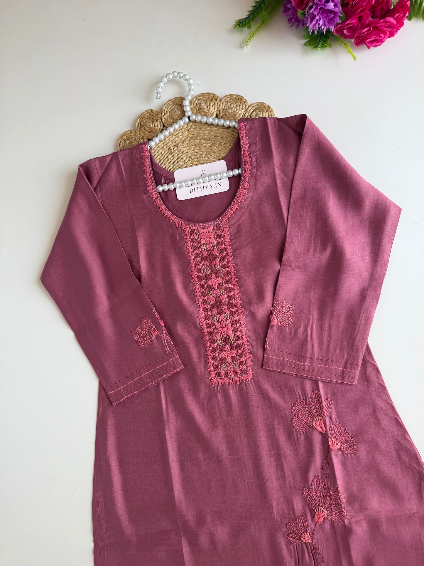 K018 - Mul muslin embroidered straight Kurti