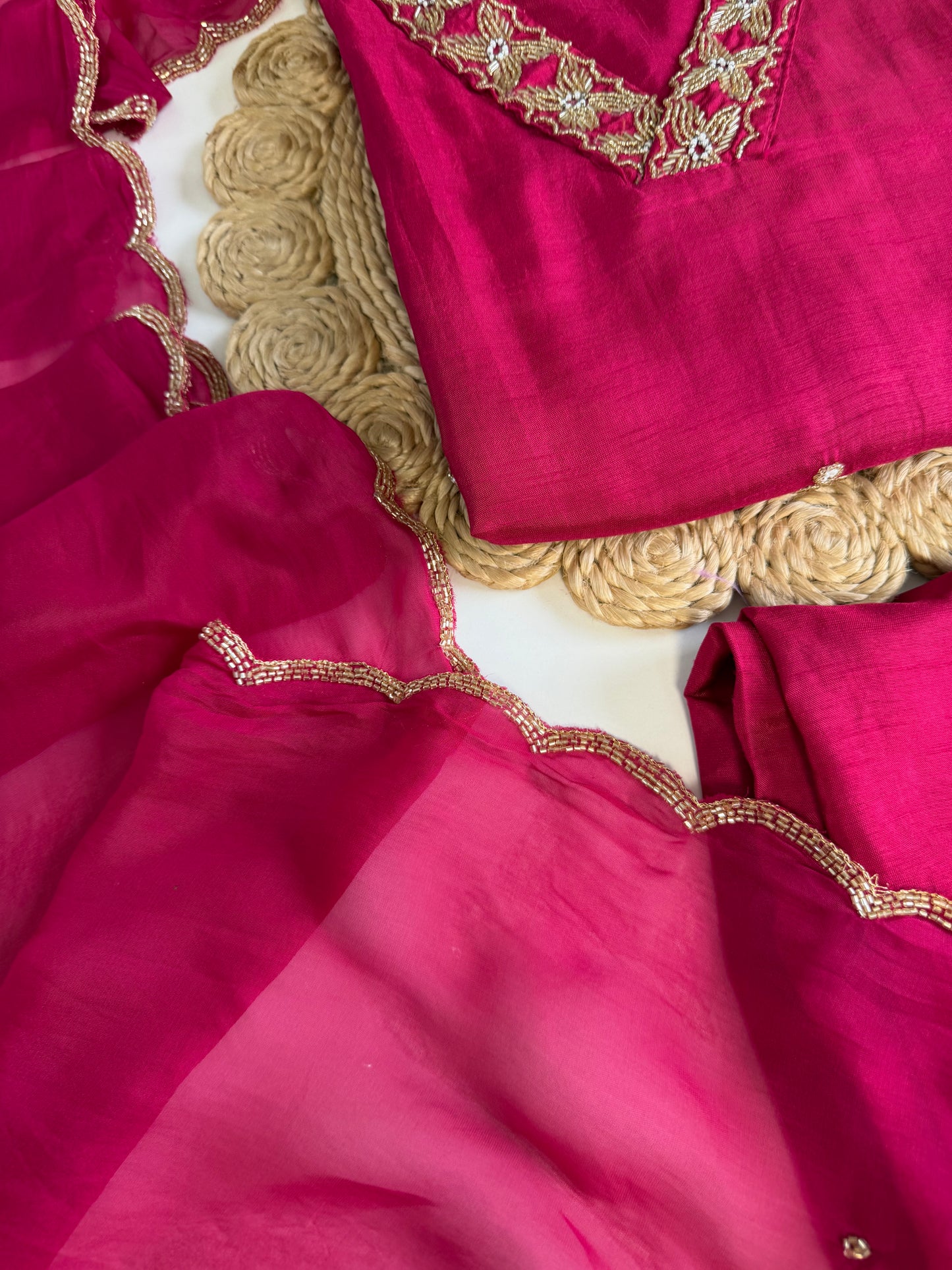 K344 - Russian silk handwork straight Kurti with pants and dupatta