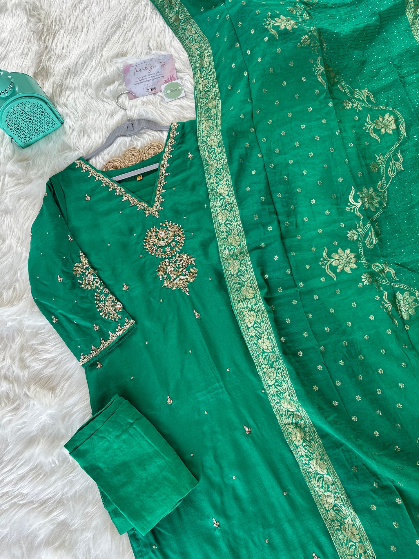 K277-Russian silk kurti with pants and dupatta - Dithya.in