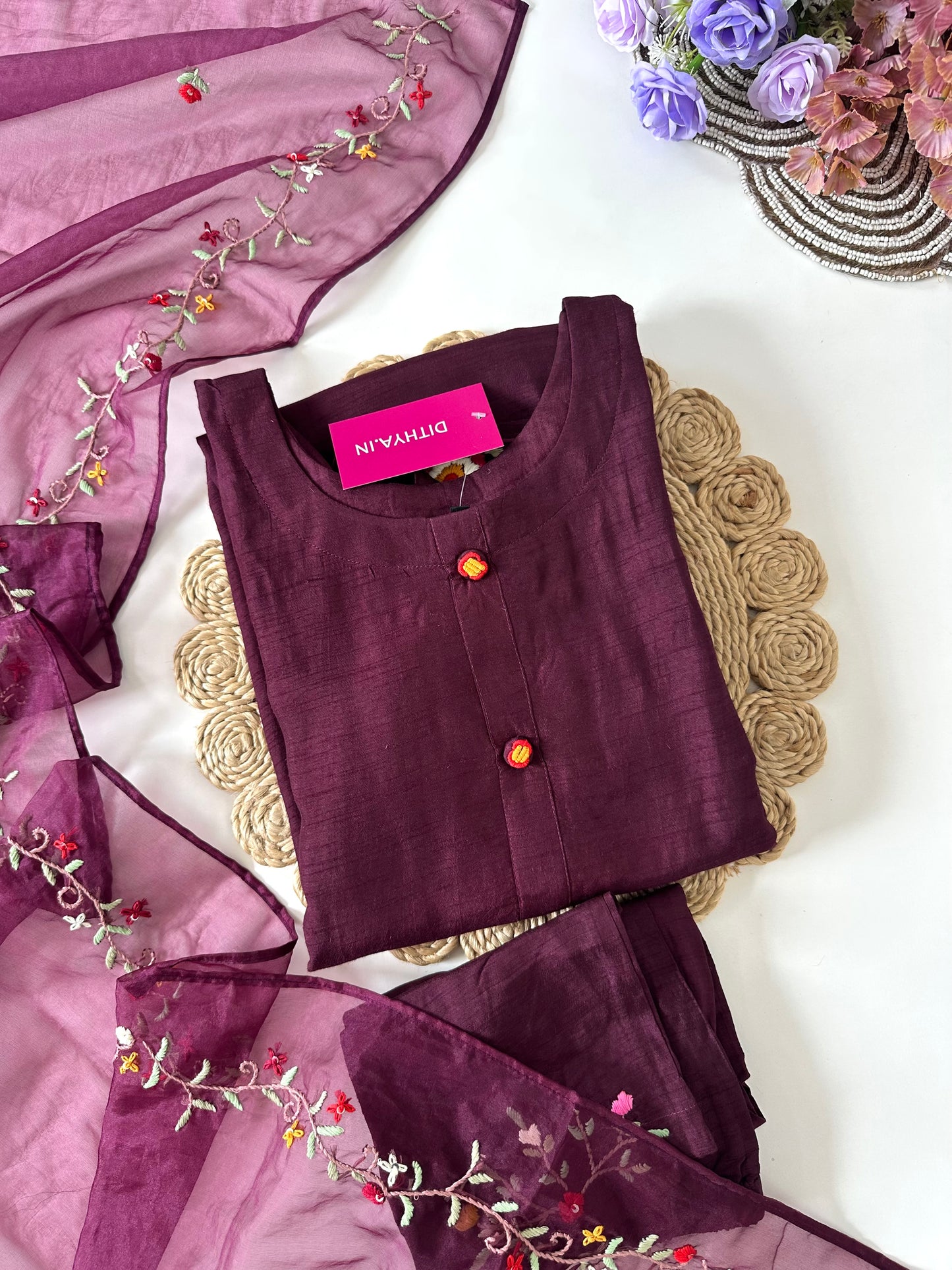 D428 - Dola silk straight Kurti with pants and dupatta
