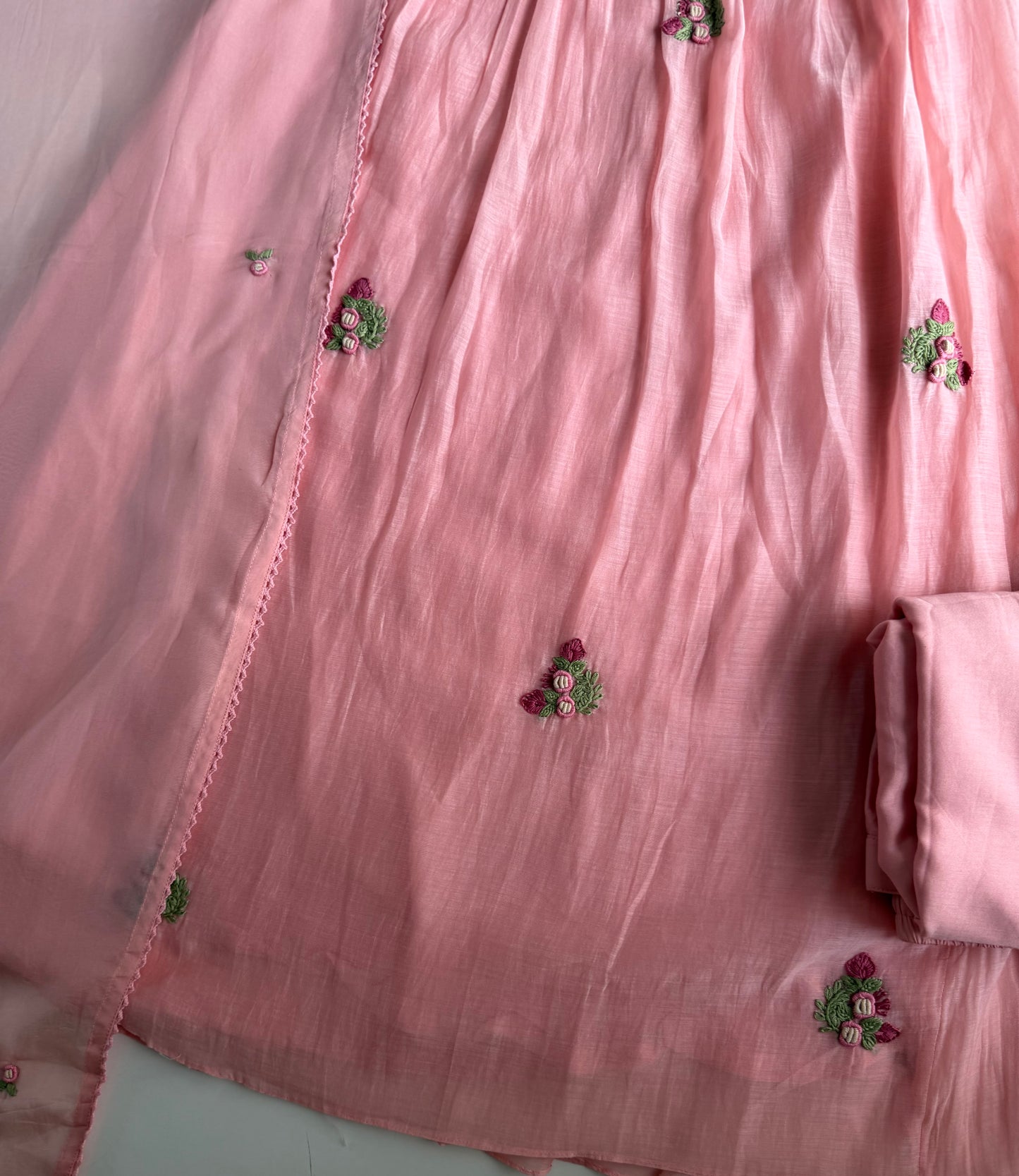 K262 - Mul chanderi embroidered Anarkali with pants and dupatta