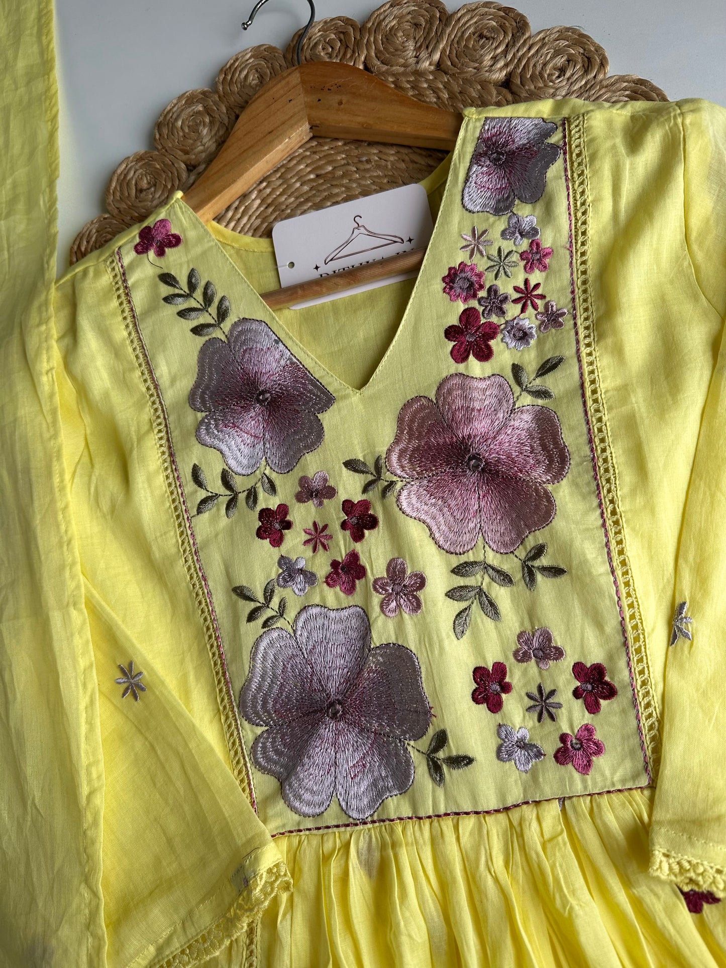 K246 - Mul cotton embroidered Anarkali with pants and dupatta