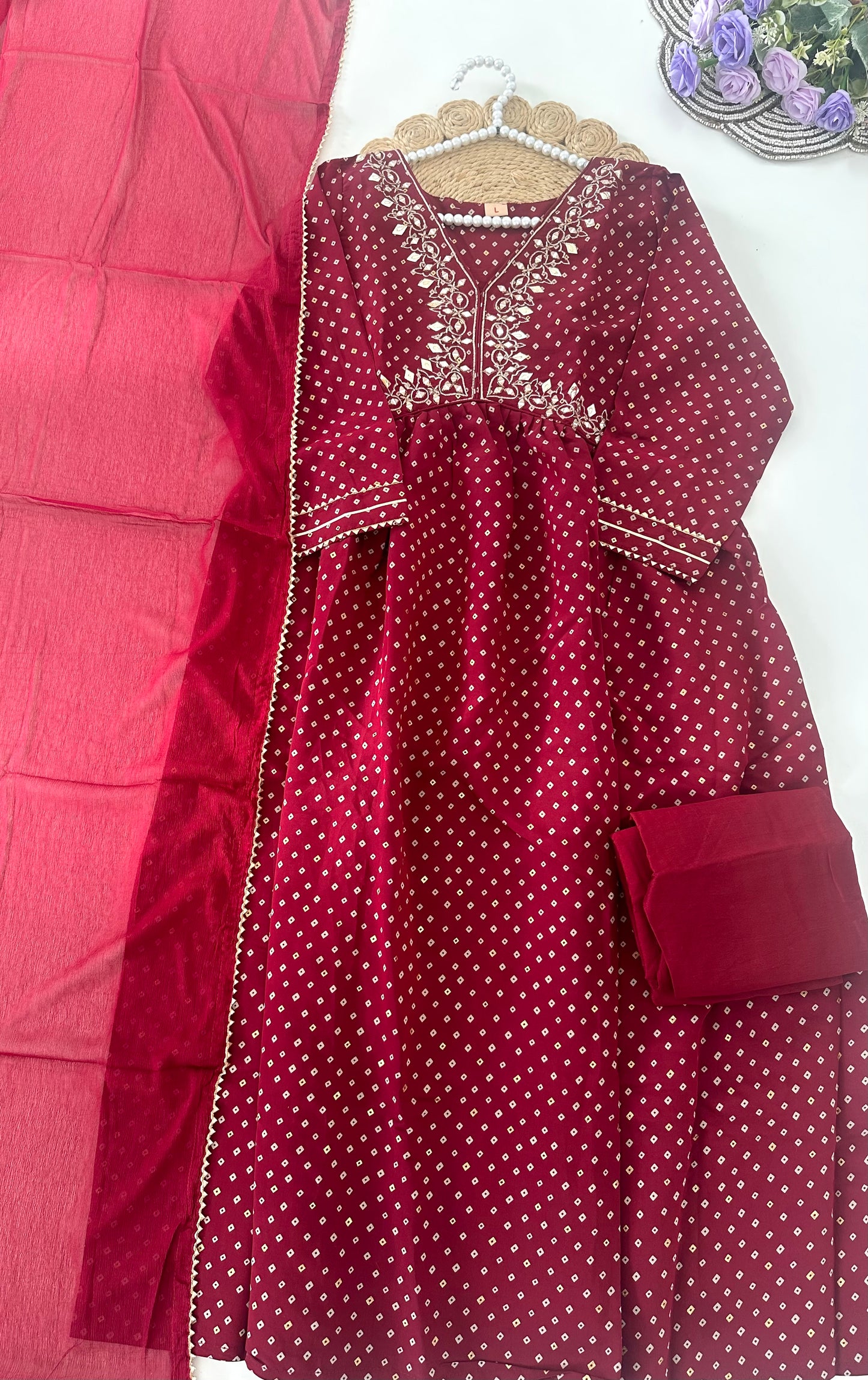 D034 -Muslin silk straight kurti with pants and dupatta
