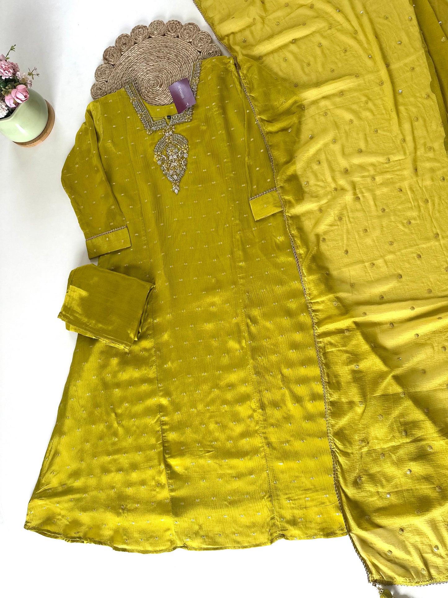 K235 - Abutai silk Anarkali with pants and dupatta .