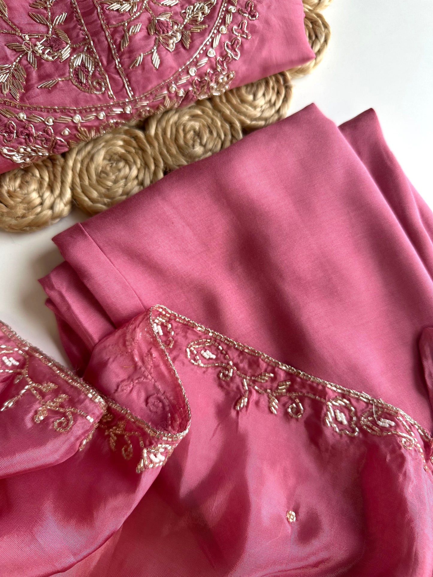 K470 - HO silk handwork Aline Kurti with pants and dupatta