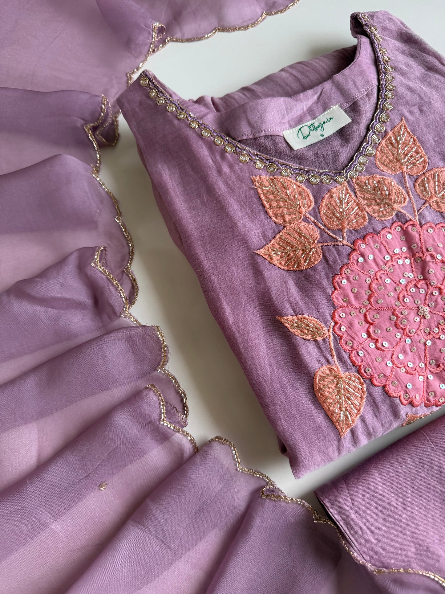K257 - Mul chanderi handwork Anarkali with pants and dupatta