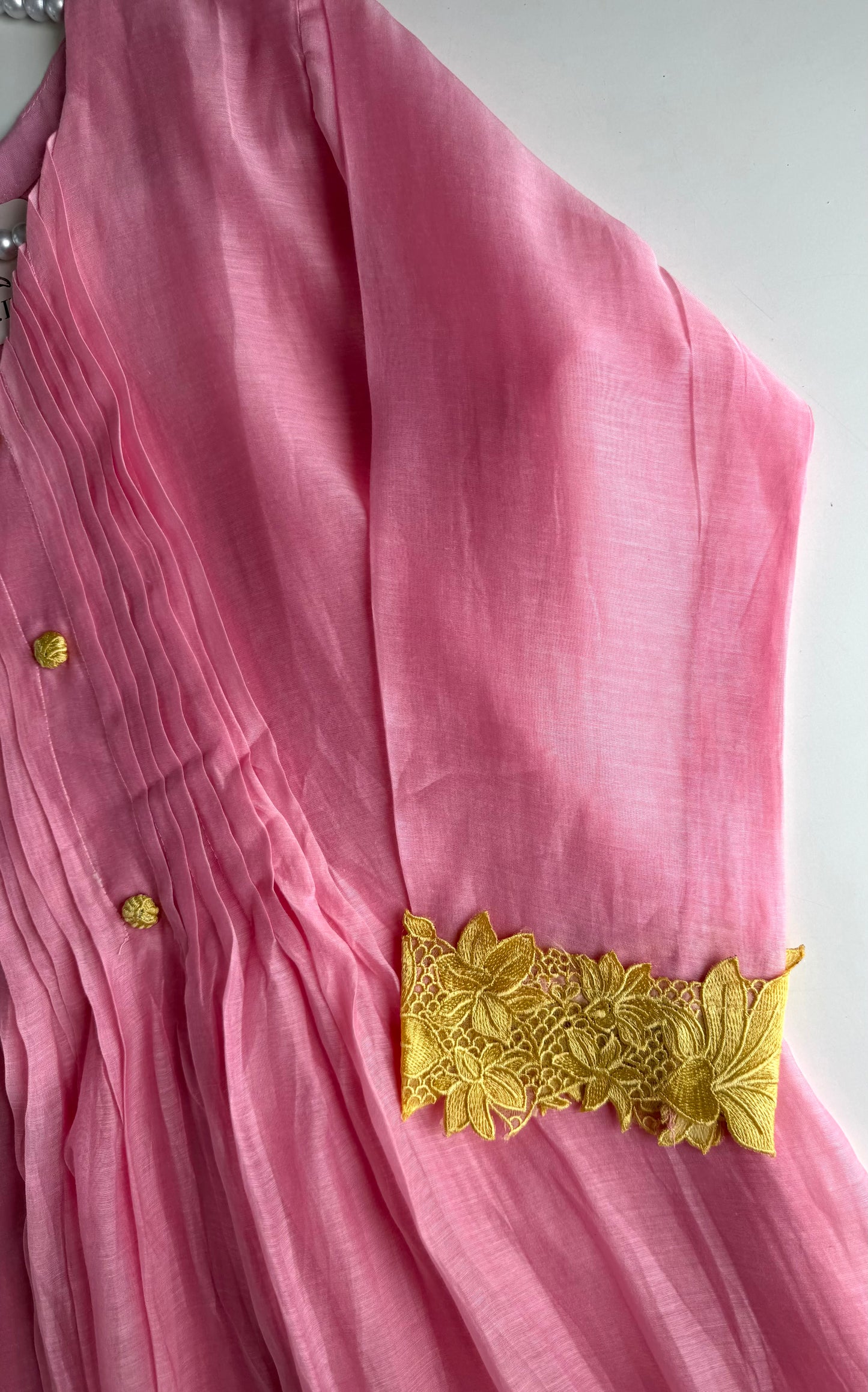 K622 - Mul chanderi appliqué embroidered Anarkali with pants and dupatta
