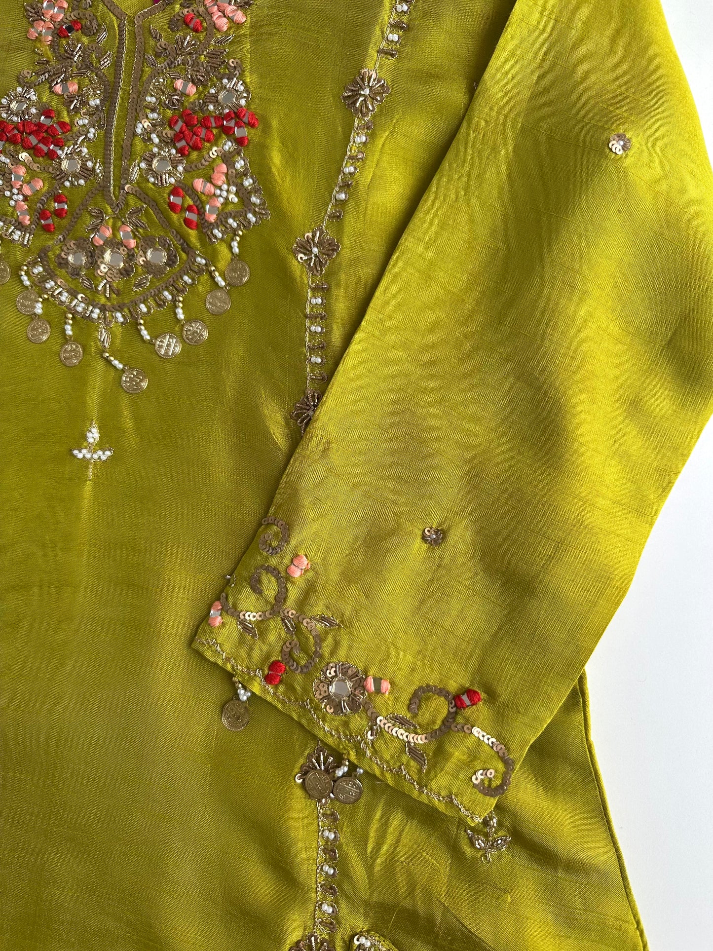 K146 - Russian silk handwork straight Kurti with pants and dupatta