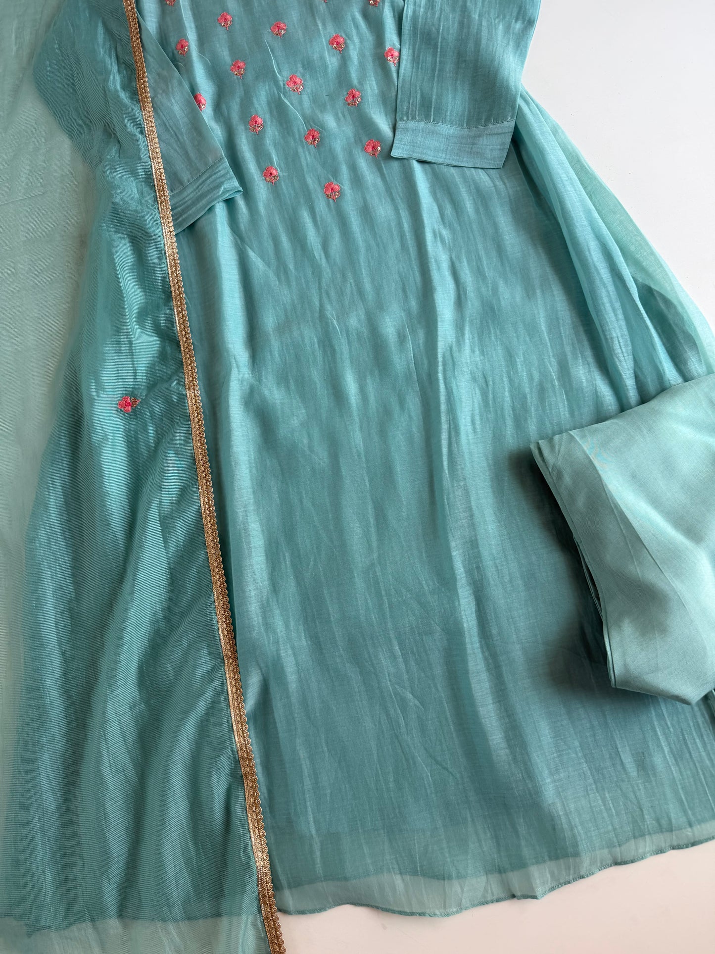 K644 - Mul chanderi handwork Anarkali with pants and dupatta