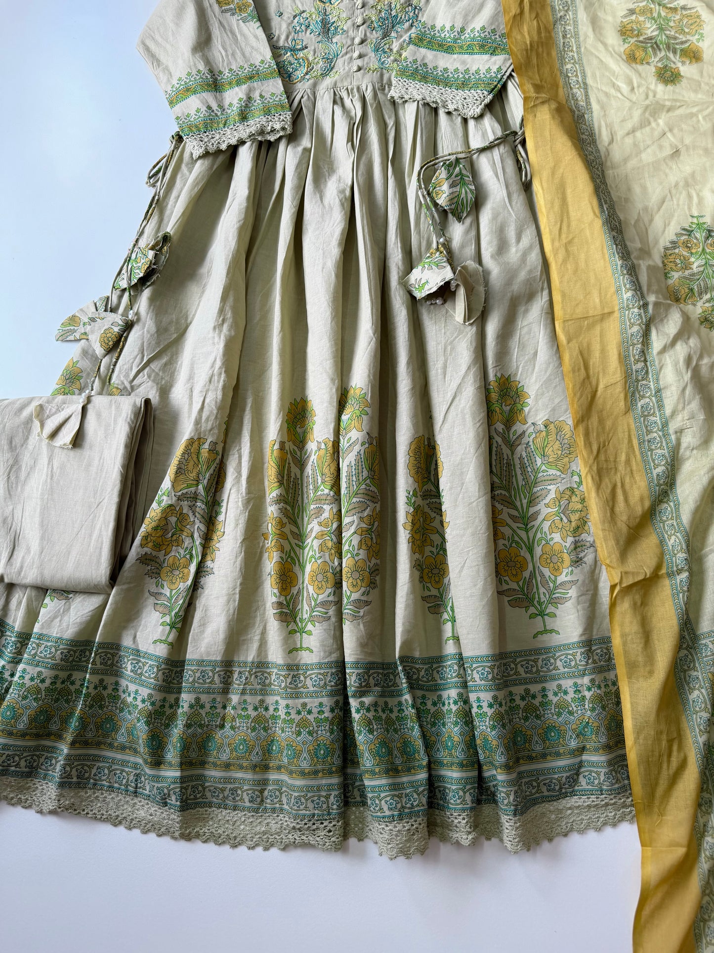 K585 - Cotton embroidery Anarkali with pants and dupatta