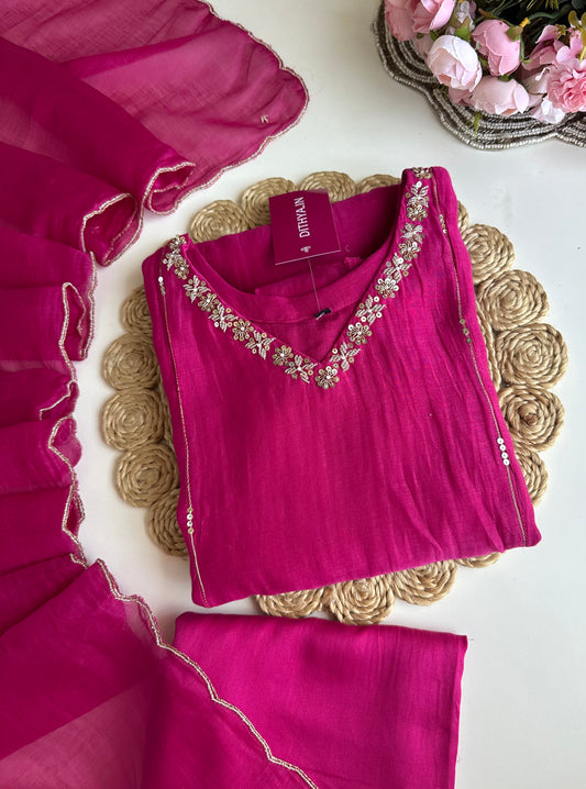 K309 - Mul Chanderi handwork Anarkali with pants and dupatta