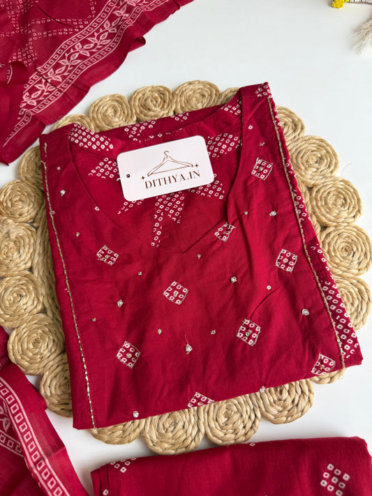 K458 - Cotton straight Kurti with pants and dupatta