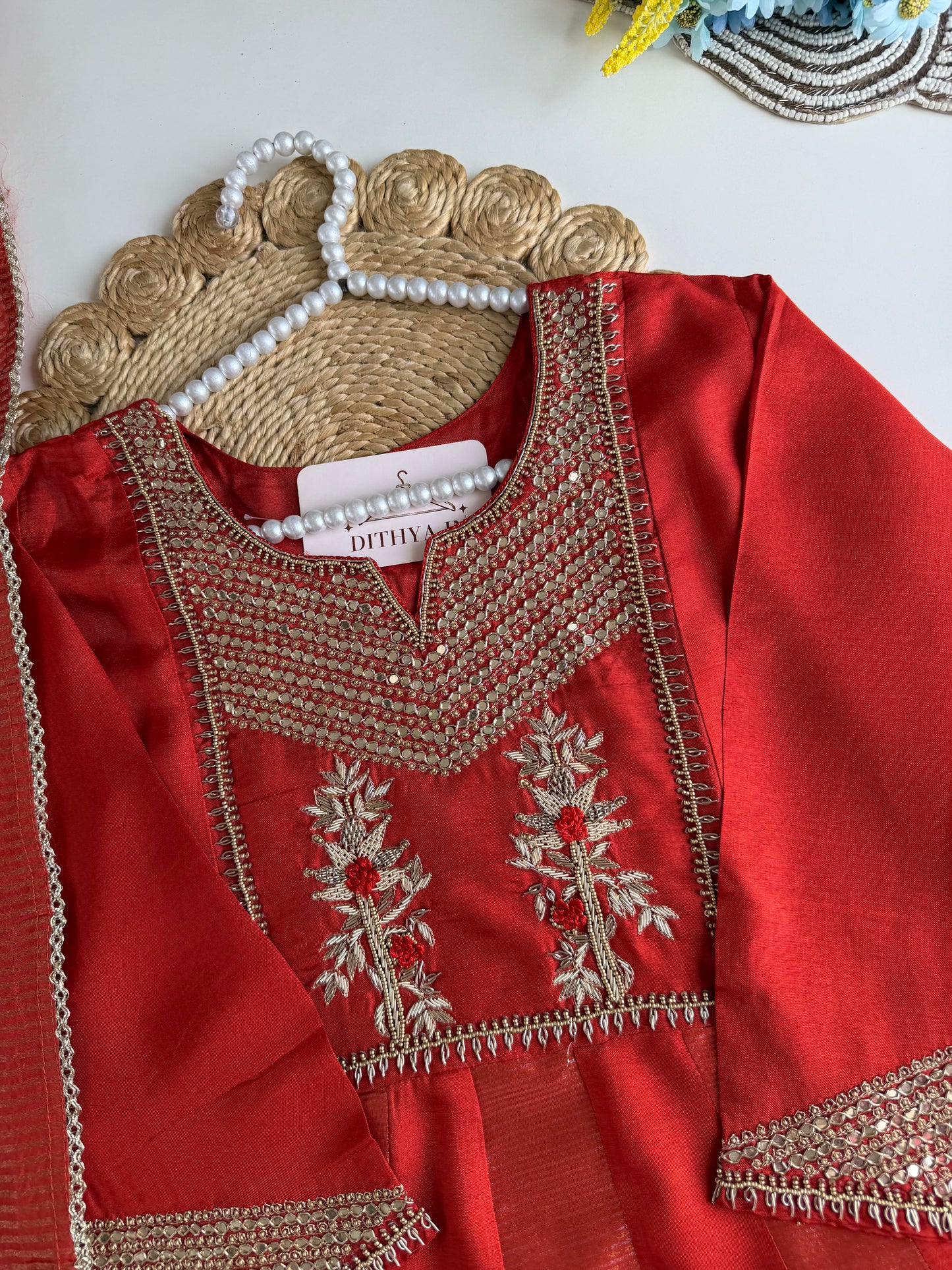 K086 - Russian silk handwork Anarkali with pants and dupatta
