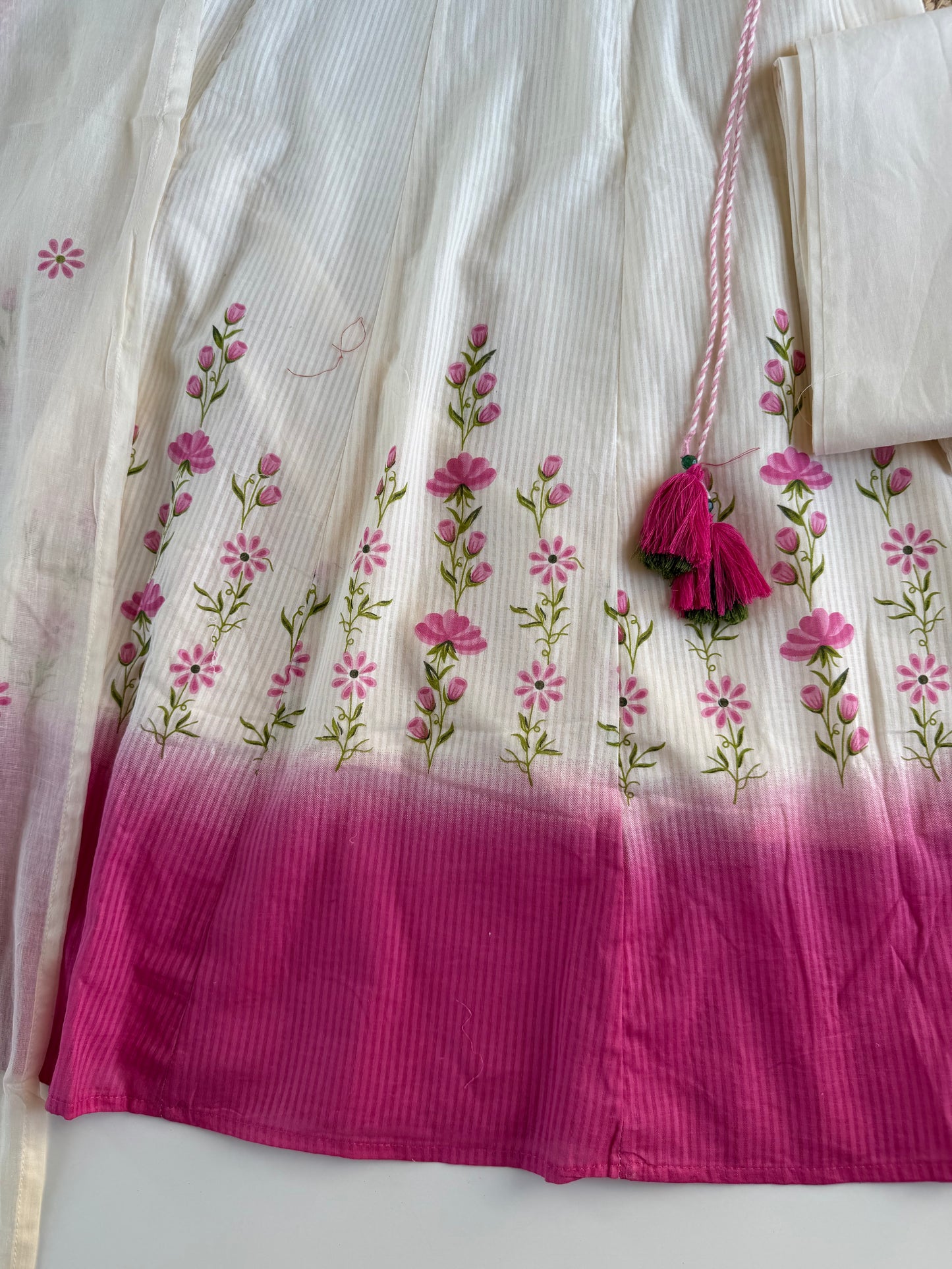 K659 - Mulmul cotton embroidered Anarkali with pants and dupatta