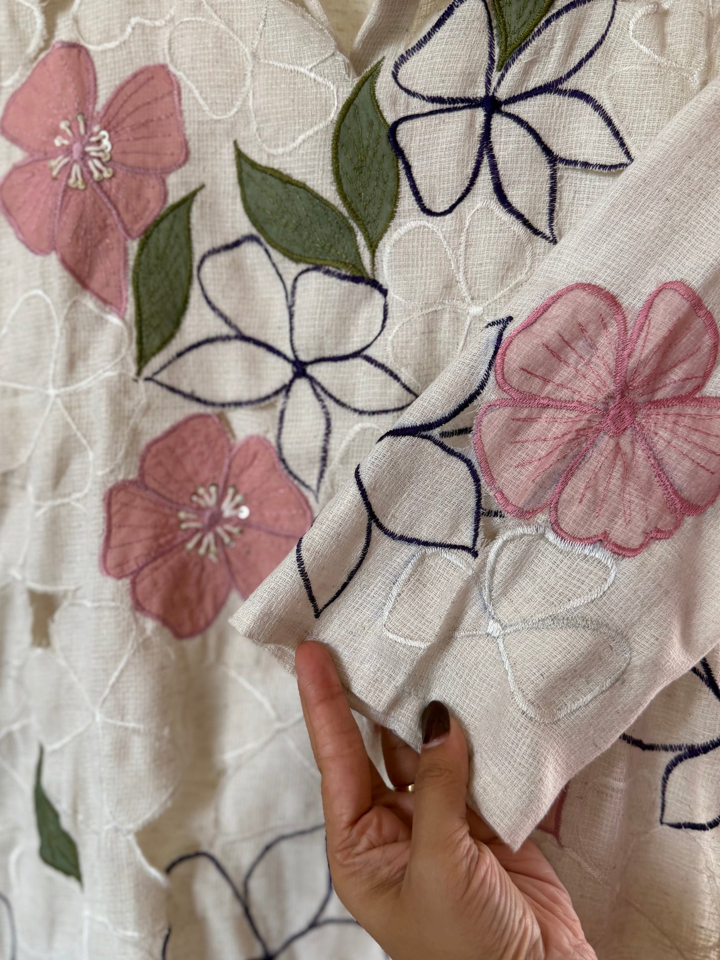 K500 - Linen cotton appliqué embroidered coord sets in 2 colours