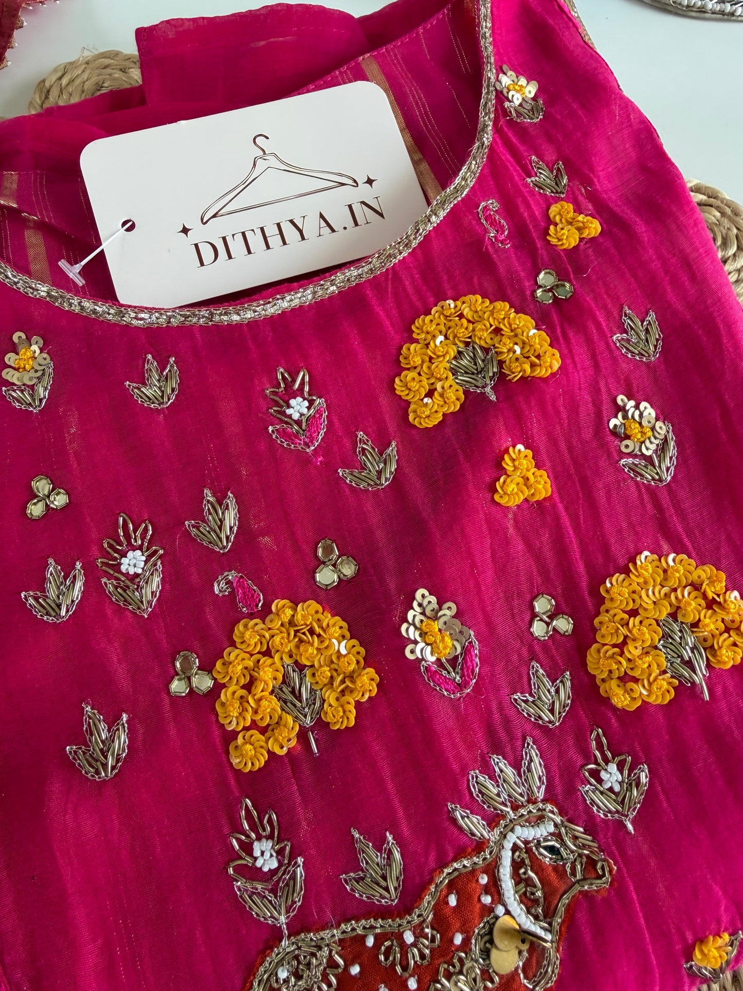 K397 - Mul chanderi handwork Anarkali with pants and dupatta