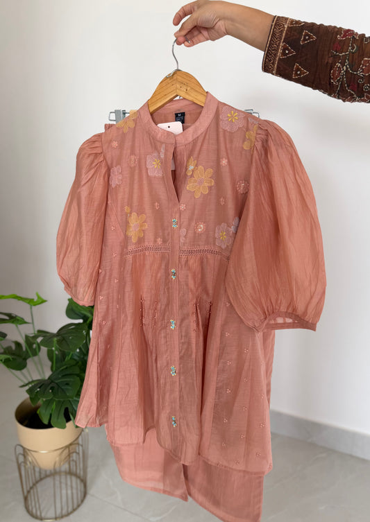 K555 - Mul chanderi embroidered coord set