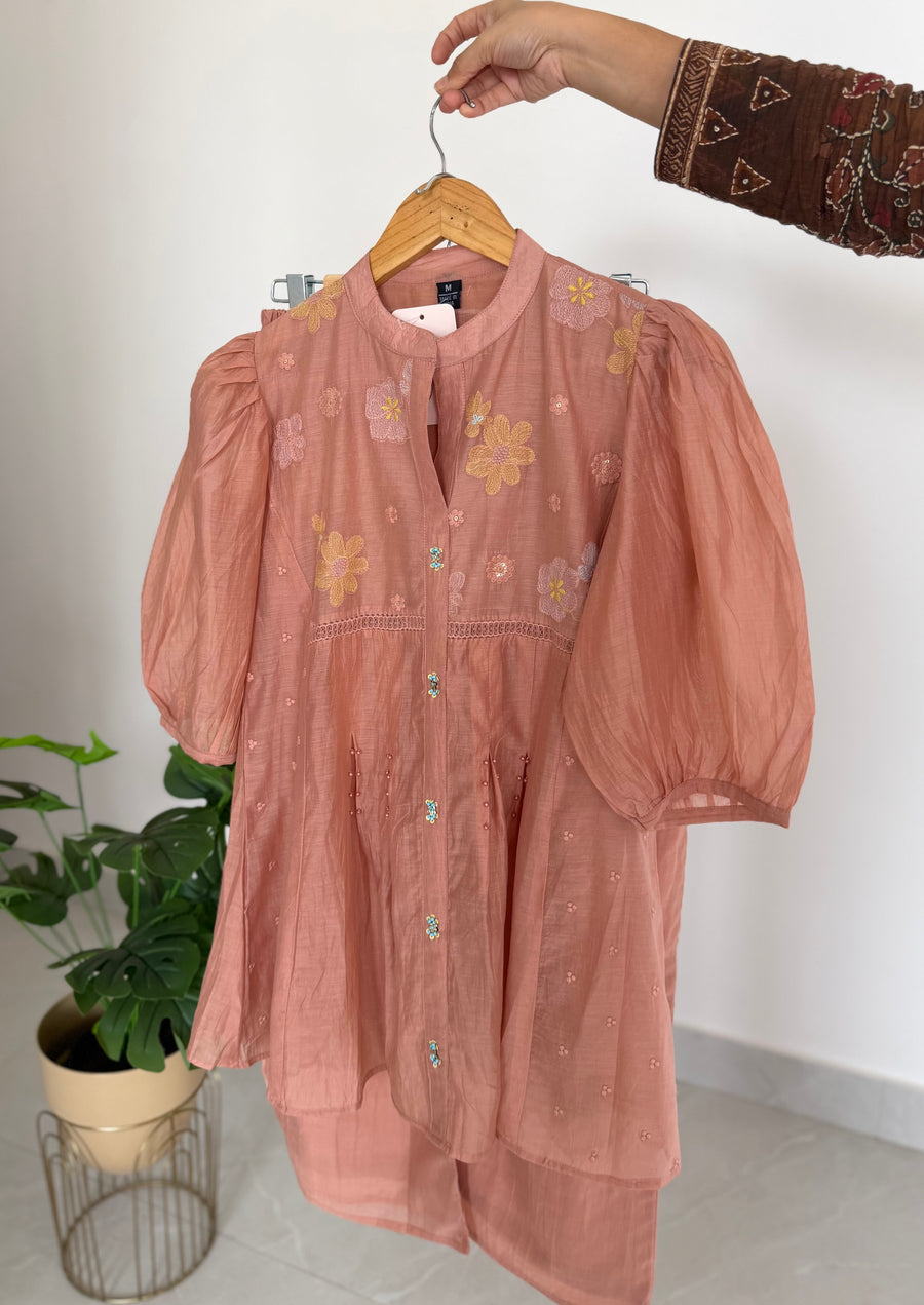 K555 - Mul chanderi embroidered coord set