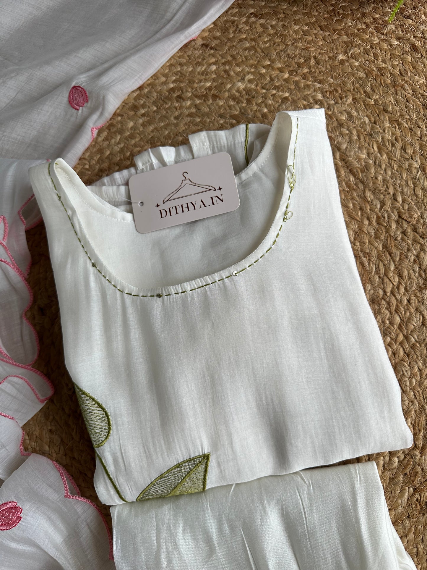 K160 - Muslin embroidered straight Kurti with pants and dupatta